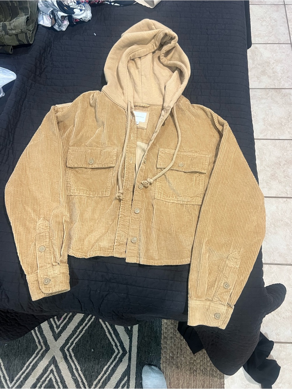 American Eagle Outfitters Tan Corduroy Hooded Jacket